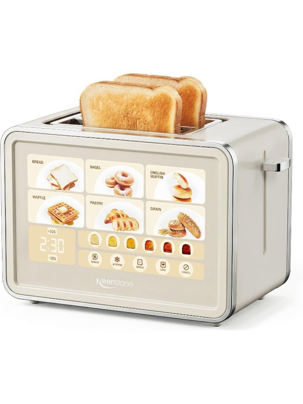 2 Slice Cream Smart Touch Screen Large Glass Touch Display Defrost Toaster